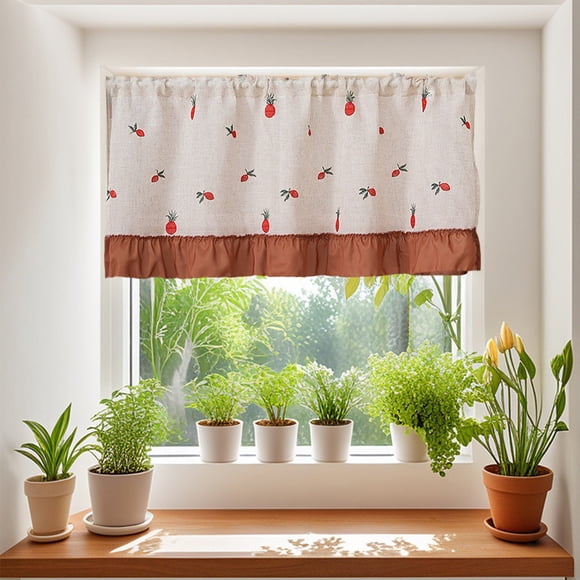 Light Blocking Rod Pocket Valance Curtain for Kitchen, Bathroom, and Basement, Thermal Polyester Fabric, 59.06x23.62 in