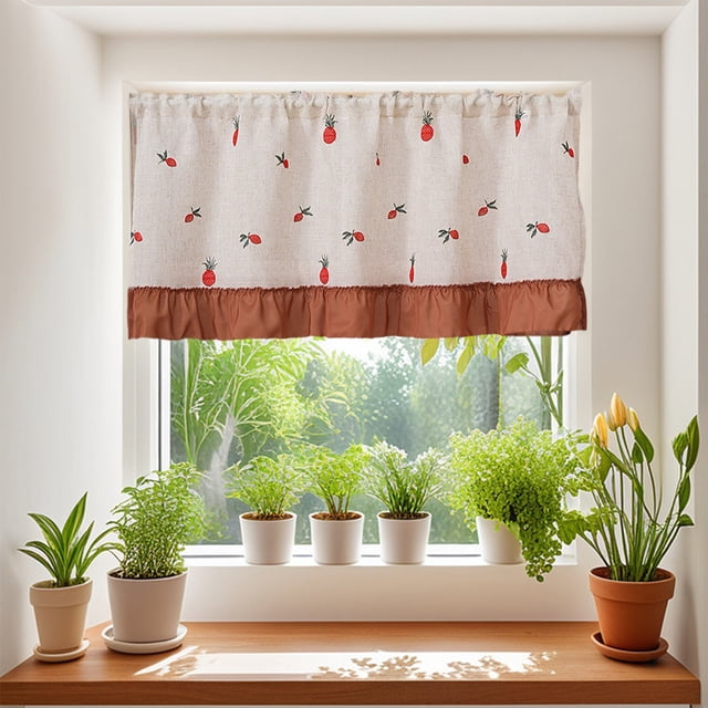 Window Valance Curtain Panels, Short Rod Pocket Light Blocking for Small Kitchen Bathroom Basement, Polyester, Multicolor, 1 Panel (100x60cm)