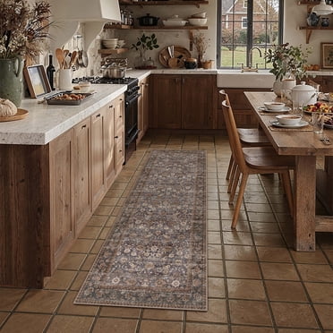 BERTHMEER 2'x6' Washable Runner Rugs for Hallway Kitchen Bedroom Entryway Laundry Bathroom Non Slip Vintage Oriental Traditional Distressed Runner Rugs, Blue Brown