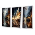 thumbnail image 3 of Designart "Train Misty Morning Painting II" Modern Framed Wall Art Set Of 3 - Yellow Train Frame Gallery Wall Set For Home Decor, 3 of 6