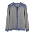 thumbnail image 4 of RXMEKW Denim Patchwork Cardigan For Women Long Sleeve Button Up Casual Jacket Solid Color, 4 of 7