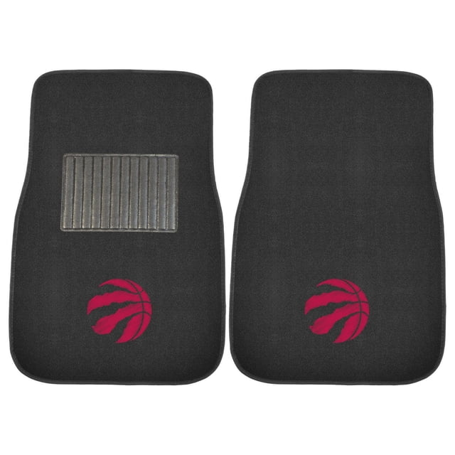 FanMats NBA Raptors de Toronto Ensemble de 2 Tapis de Voiture Brodés Comprenant Deux Tapis en polyester Noirs avec des logos de basketball Brodés Rouges Raptors de Toronto Griffes. le Tapis du Conducteur Présente un Coussinet de Talon Côtelé pour la Durabilité, et les Deux Ont un Endos en Vinyle avec des Pointes pour Empêcher de Glisser, Mesurant 17 par 25,5 Pouces. Idéal pour Afficher la Fierté d'Équipe dans Divers Véhicules.