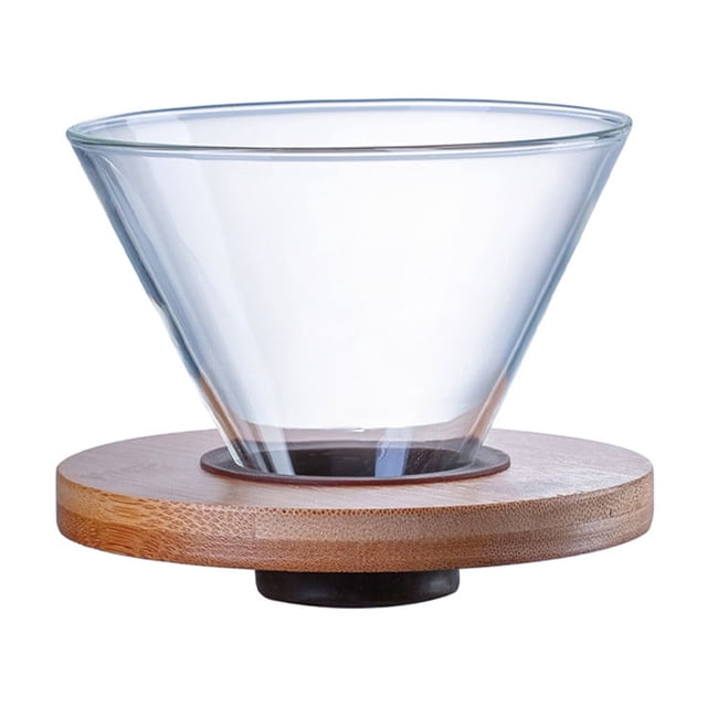 Glass Pour Over Coffee Maker with Removable Wood Base Reusable Dripper Brewer Kit for Manual Hand Brewed Coffee, Includes Filter