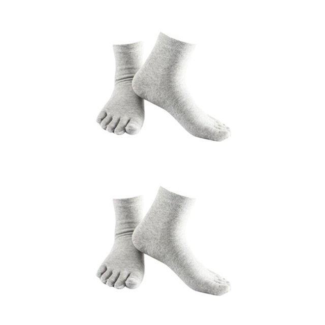 relayinert Soft Five Toe Socks Stretchable Cotton High Crew Socks Athletic Solid Socks Grey 2Set