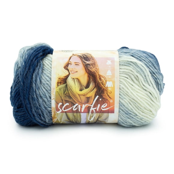 Lion Brand Scarfie Yarn Blue/Cream #5 Bulky Yarn 150g/285m - 1 Ball