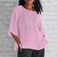 thumbnail image 2 of QATAINLAV Vente de la Rentrée, Chemises en Lin pour Femmes Grande Taille Manches 3/4 T-Shirt Décontracté Ample Mignon Col Ras du Cou Blouse Plissée T-Shirts 2025 Tenues de Vacances Printemps Été Rose m, 2 of 6