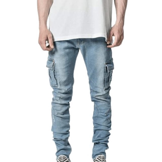 LSLJS Men's Side Pocket Trousers With Zipper Placket Skinny Jeans