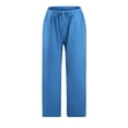 thumbnail image 4 of XZNGL Casual Cotton Linen Drawstring Elastic Waist Wide Leg Cropped Pants for Women, Breathable Summer Spring Fall All-Season Wear, Solid Color, 4 of 6