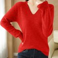 thumbnail image 1 of asjyhkr Tops For Women Long Sleeve Knit Cotton V Neck Sweater Pullover Basic T Shirts Solid Color, 1 of 7