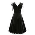 thumbnail image 4 of Penkiiy Robe pour Femme à Col en V Sans Manches Style Rétro en Velours Doré de Couleur Unie Robe Formelle m Noir, 4 of 5