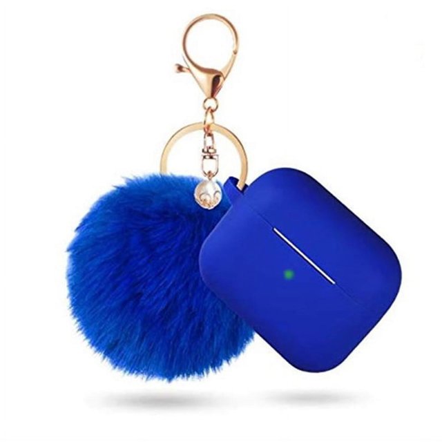 Airpods 3(2021), Apple Airpod 3rd Generation Women's Case, Air Pod 3rd Generation Charging Case Silicone Case with Pom Pom Keychain Accessory(Blue)
