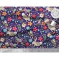 thumbnail image 2 of Soimoi Polyester Crepe Fabric Floral,Rabbit & Porcupine Cartoon Printed Fabric 1 Yard 52 Inch Wide, 2 of 3