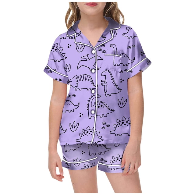 Sunnyoo Big Girls DIY Hand Painted Pajamas Cute Cartoon Dinosaur Print Coloring Homewear