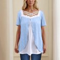 thumbnail image 2 of Timegard Hauts d'Été pour Femmes Grande Taille Col Carré en V Croisé Manches Courtes Décontracté Confortable Blouse, 2 of 6