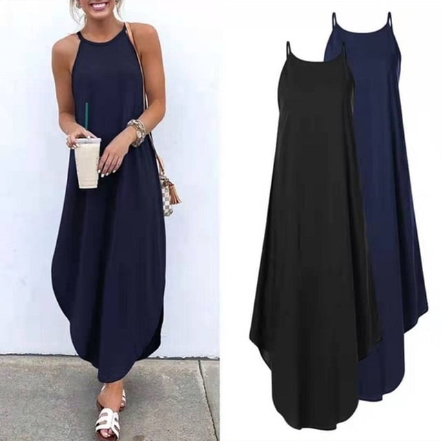 Tralilbee Robe pour Femme Grande Taille à Queue d'Aronde Sans Manches à Bretelles Robes Décontractées