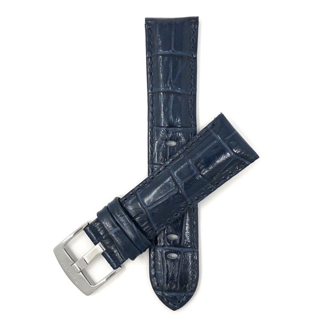 20mm Mens' Alligator Style Leather Watch Band Strap, Glossy Finish, Stainless Steel Buckle