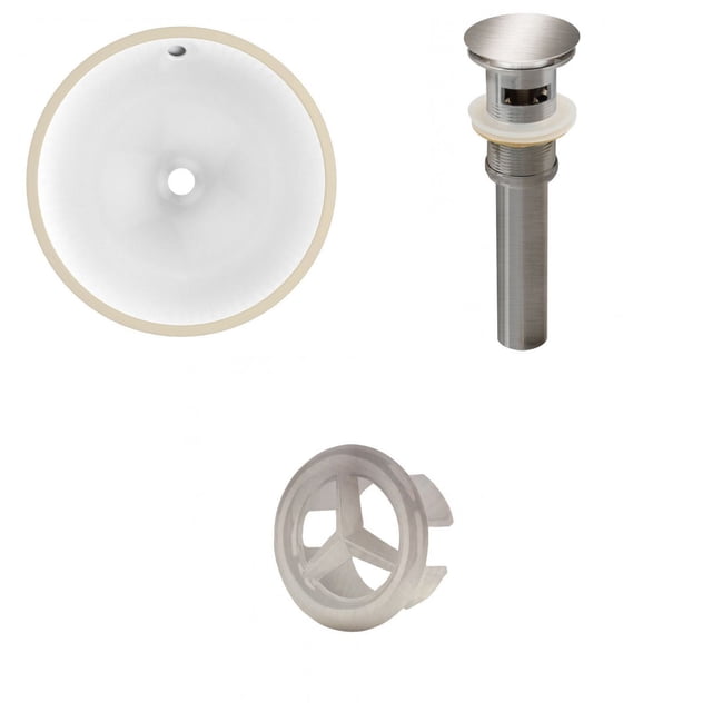 15.25-in. W Round Bathroom Undermount Sink Set In White - Brushed Nickel Hardware - Overflow Drain Incl. AI-20600