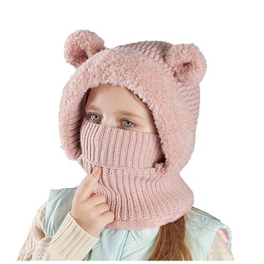 Kogui Boys Winter Hat Ski Mask Kids Balaclava, Boys Girls Winter Fleece Hats Beanies for Kids, Fluffy Winter Hat Ski Face Mask Cover Snow Gear (Pink,One Size)