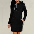 thumbnail image 2 of Robe Chandail à Capuche à Cordon pour Femmes, Printemps Automne, Mode, Unie, avec Poches, Moulante, Mini Robes pour Dames, Grande Taille, 2 of 7