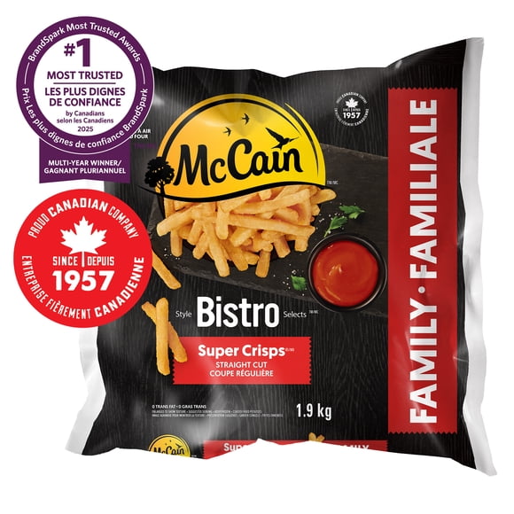 McCain® Bistro Style™ Super Crisps® Straight Cut French Fries, Made in Canada from domestic and imported ingredients, 1.9kg