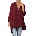 thumbnail image 1 of TIMIFIS Womens Oversized Shirts Button Down Long Sleeve Shirt V Neck Collar Loose Flowy Blouse-Wine-SFall, 1 of 6