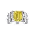 thumbnail image 1 of RYLOS Men's Rings 14K White Gold Designer Style 10X8MM Emerald Cut Shape Gemstone & Diamonds Citrine November Birthstone Rings For Men Size 10, 1 of 6