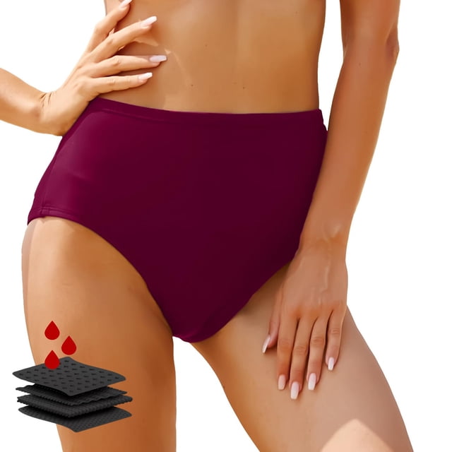HNMKIU Women's High Waisted Swimsuit Bottom Full Coverage Bikini Basic Mid Waist Bathing Suit Wine,M