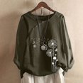 thumbnail image 2 of CHUANK Hauts pour Femmes en Liquidation à Moins de 10$ Hauts pour Femmes Décontractés Printemps Été Manches Longues Coton Lin Imprimé Graphique Pissenlit Col Rond Blouses Vintage Grande Taille, 2 of 4