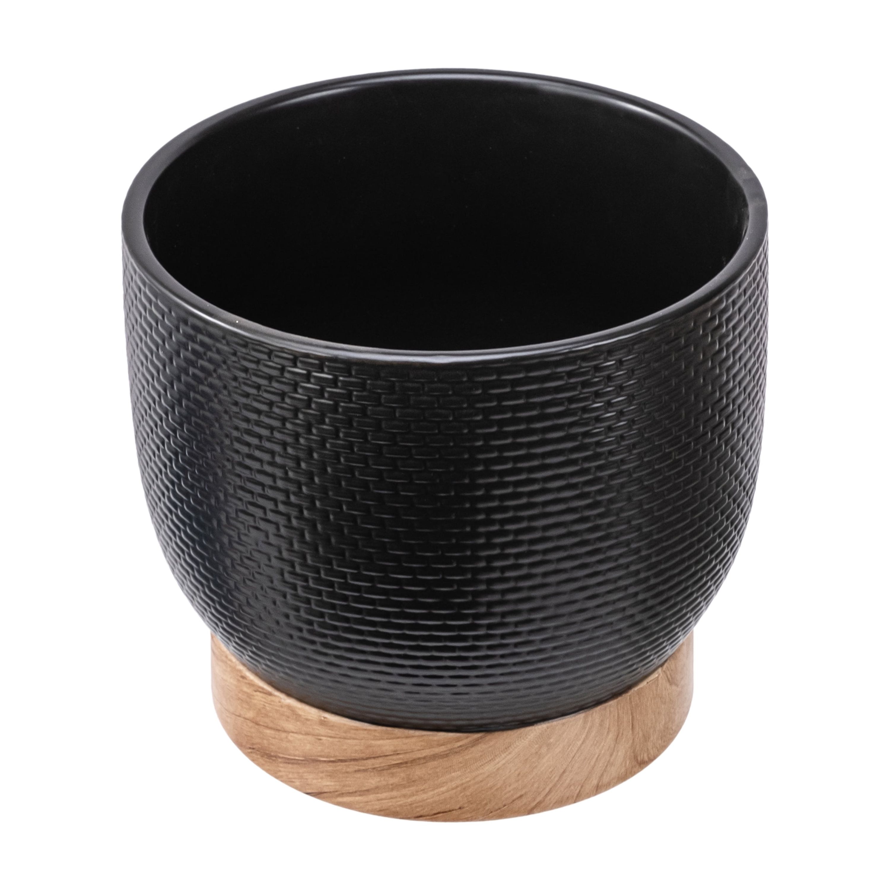 Better Homes and Gardens Pot tressé Channing en céramique noire de 8 pouces