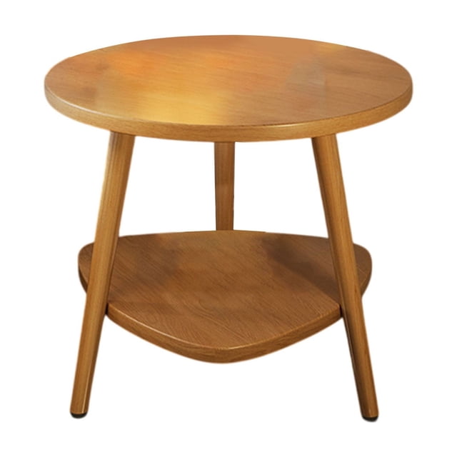 Beige Wooden Round Side Table With Two Tier Storage Beige Finish Compact Coffee Table For Small Spaces Living Room #66w77