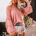 thumbnail image 1 of CEHVOM Women's V-neck Ruffled Lantern Sleeve Splicing Solid Fashion Casual Blouse, 1 of 5