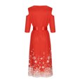thumbnail image 4 of AherBiu Robe de Noël pour Femmes à Épaules Dénudées, Manches 3/4, Fermeture Éclair, Taille à Nœud, Froncée, Robe Midi de Fête, 4 of 6