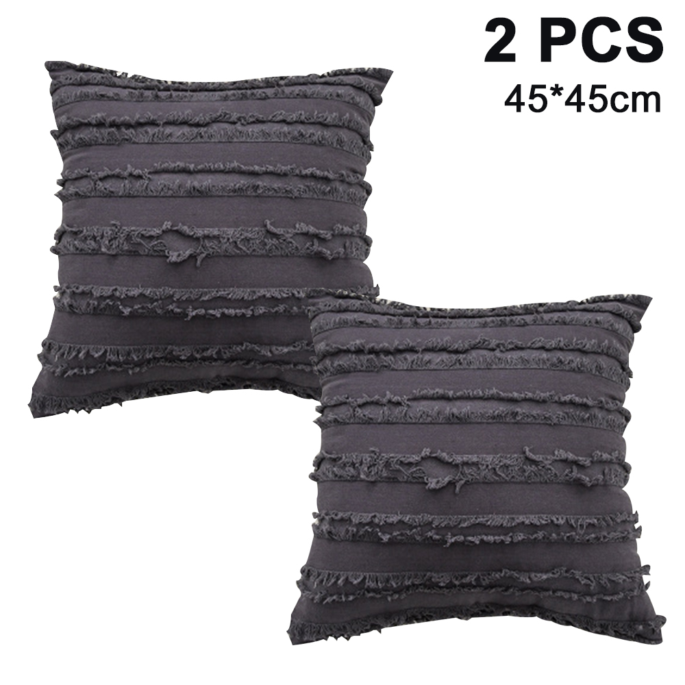 Set of 2 Decorative Cushion Cover with Tassel Fringe Throw Pillow