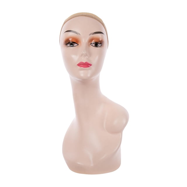 HILABEE Female Bald Mannequin Head 19inch Stable Base Manikin Display Model for Hats Orange with Shoulder