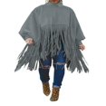thumbnail image 1 of Womens Turtleneck Fringe Tops Solid Color Batwing Sleeve Plus Size Poncho Oversized Tassel Sweatshirt, 1 of 5