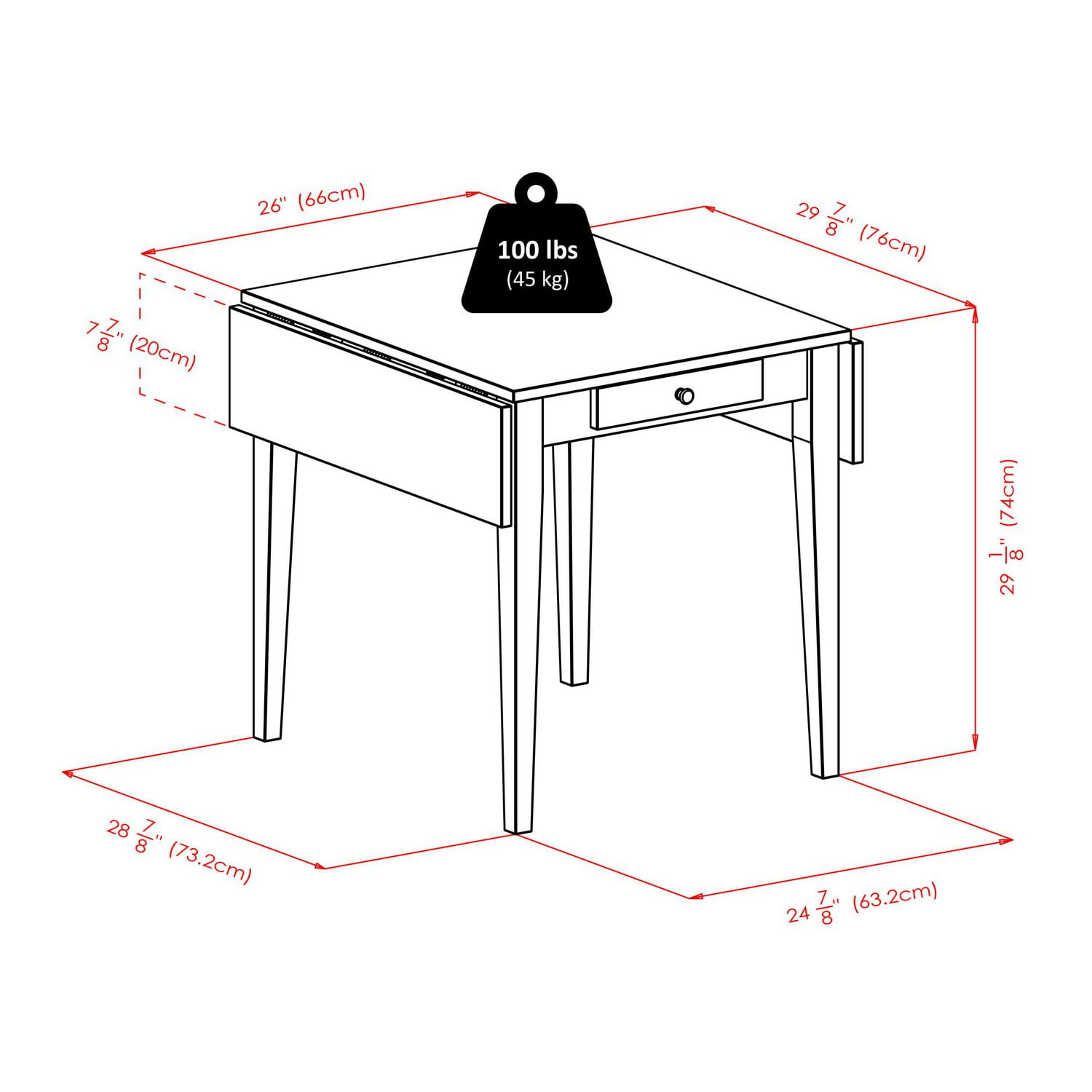 Table de salle à manger à abattants Hamilton avec 2 chaises à dossier en échelle