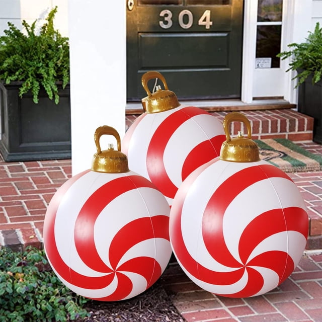 REZUOFI 4 Pcs Christmas Inflatable Decorations Outdoor PVC Ball with Pump for Yard Porch Holiday Decor Weather-Resistant Festive 60CM