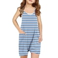 thumbnail image 1 of Penkiiy Combinaison Short Décontractée d'Été Sans Manches à Rayures pour Filles, Bretelles Spaghetti, avec Poches, 5 Ans, Bleu, 1 of 6