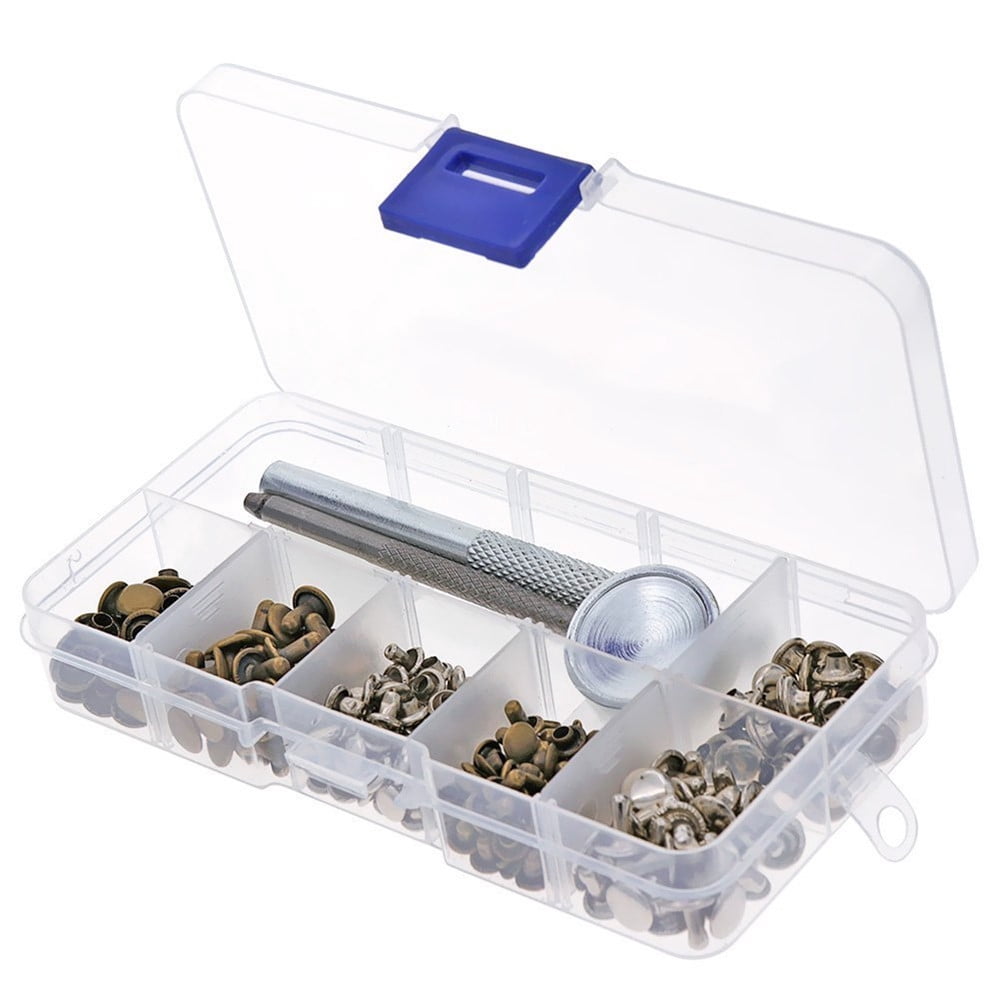 Tool Set with Tool Box 120 Sets Leather Rivets with Fixing Tool Kit Double Cap Metal Studs