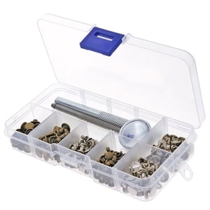 Tool Set with Tool Box 120 Sets Leather Rivets with Fixing Tool Kit Double Cap Metal Studs