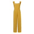 thumbnail image 2 of B91xZ Combinaison Large pour Femmes Col Rond Décontracté Dos Ouvert Été Pantalons Longs Amples avec Poches, Jaune S, 2 of 5