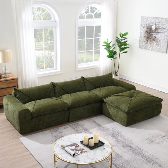 MODERNLUXE 116" Extra Large Modular Sectional Sofa,L-Shape Sleeper Sofa with Cushion Back & Deep Seat ,Chenille Modern Couch for Living Room,No Assembly Required, Free Combination,Green
