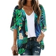thumbnail image 1 of TIMIFIS Women Chiffon Printed Cardigan Kimono Robe Tops Beach Bikini Cover up Blouse-Green-1-XXXXLFall, 1 of 5