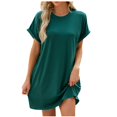 thumbnail image 4 of Timegard Robe T-Shirt Femme à Manches Courtes Col Ras du Cou Robe Basique de Couleur Unie Robe Décontractée Confortable avec Poches, 4 of 5