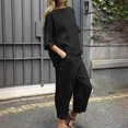 thumbnail image 2 of Timegard Ensemble 2 Pcs Grande Taille pour Femmes Manches 1/2 Col Rond Hauts Décontractés Amples Pantalons Raccourcis avec Poches Ensembles, 2 of 7
