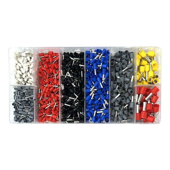 Yeacher 1250pcs HSC8 6-4A Tube Type Terminal Sent in White Black Red Blue Yellow Gray Mix Colors 0.25-10MM2 with Storage Case