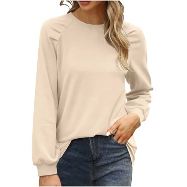 Timegard Womens Tops Long Sleeve Round Neck T Shirts Casual Comfy Solid Color Basic Blouses