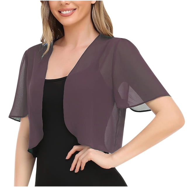 Long Cardigan Women Soft Chiffon Open Front Sheer Short Sleeve Cardigans For Evening Dress on Clearance