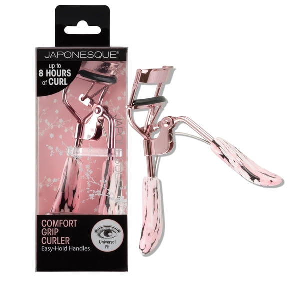 JAPONESQUE Comfort Grip Lash Curler for Natural & False Lashes Round Shaped Eyes Includes 1 Refill Pad Holds Curl up to 8 Hours