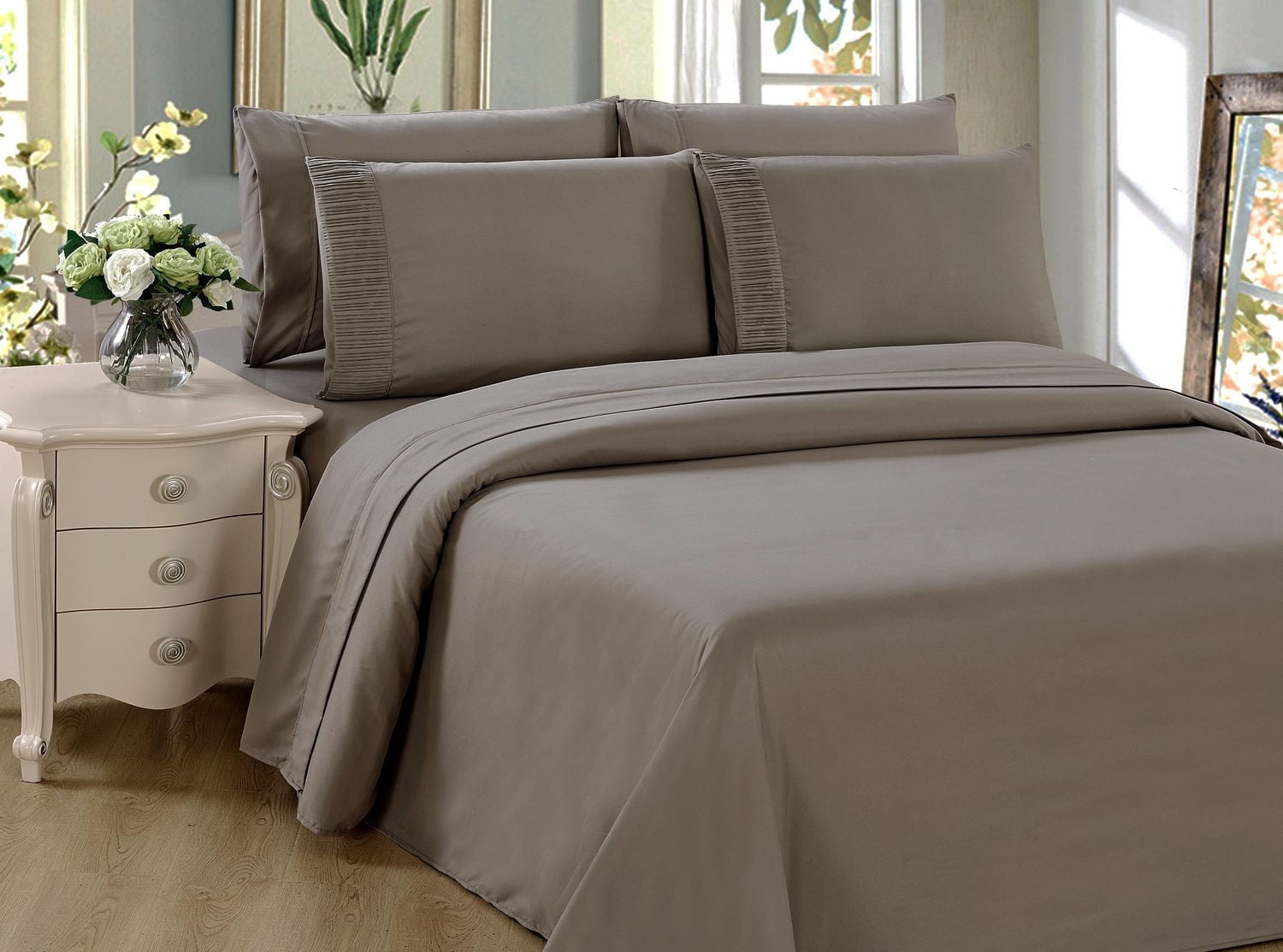 Literie toutes saisons Marina Décoration, ultra douce et soyeuse, en rayonne de bambou unie, couleur taupe
